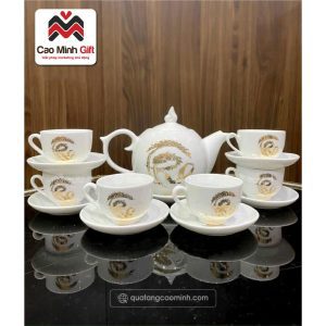 Ấm chén sứ cao cấp mạ vàng in logo