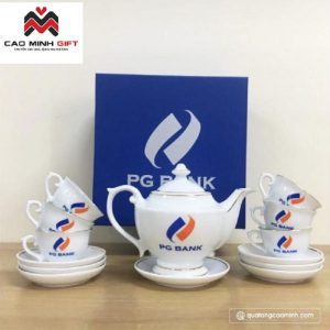 Bộ ấm chén quà tặng in logo PG BANK
