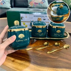 Bộ cốc sứ thìa mạ vàng in logo CathayLife