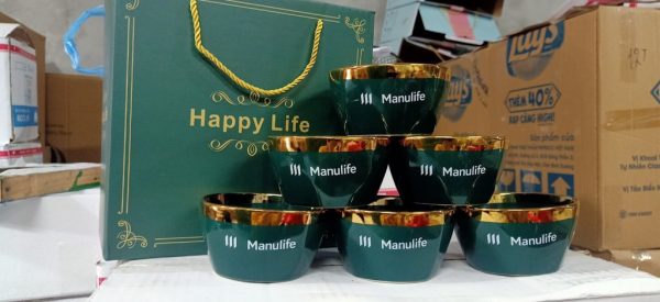 Bộ bát sứ cao cấp in logo Manulife