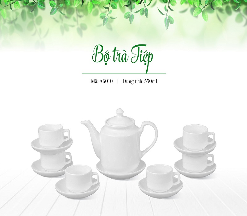 Bộ ấm chén vẽ vàng in logo