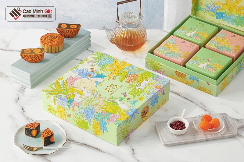 Hộp đựng bánh trung thu cao cấp với họa tiết hiện đại