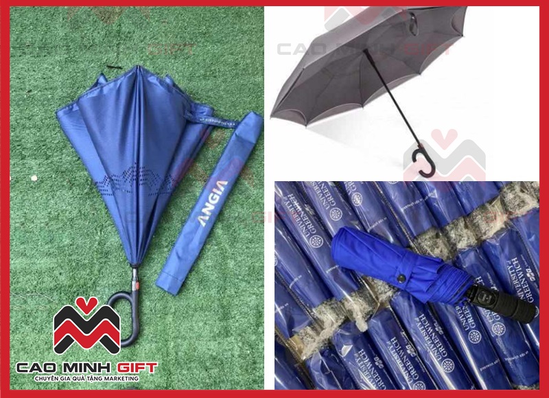 Cao Minh gift - Chuyên cung cấp ô tự động loại gấp ngược và gấp 3 in ấn logo doanh nghiệp theo yêu cầu