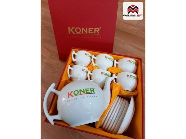 Bộ ấm chén quà tặng in logo Koner