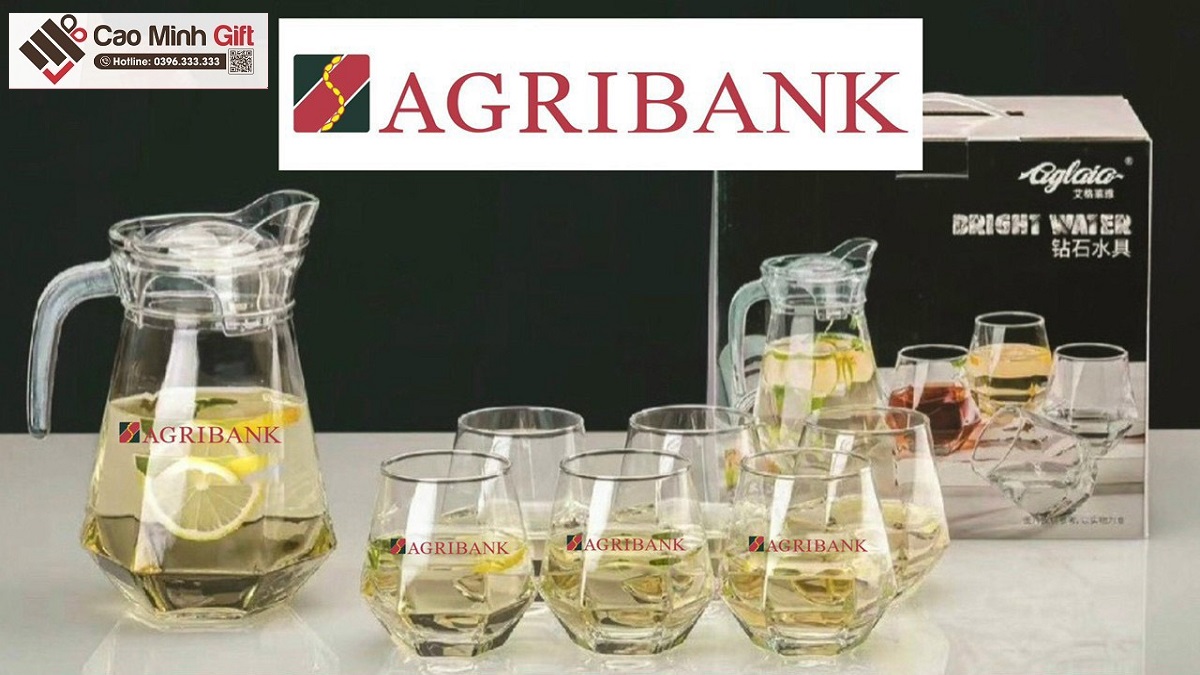 bộ bình cốc thuỷ tinh in logo