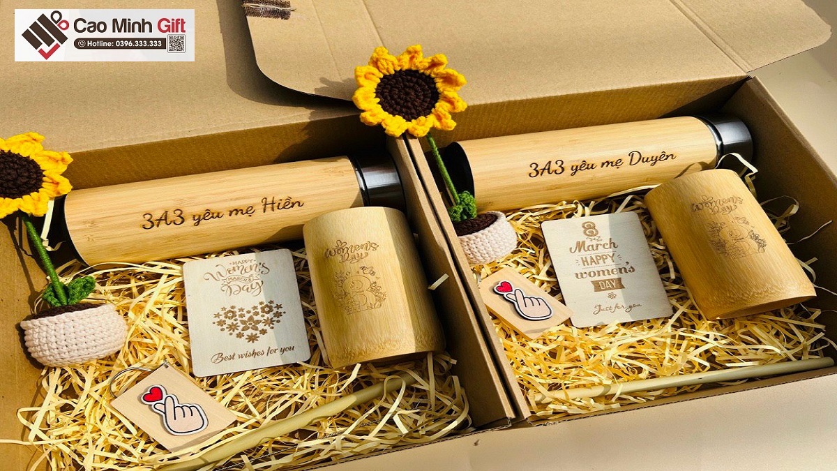 Giftset bình giữ nhiệt vỏ tre