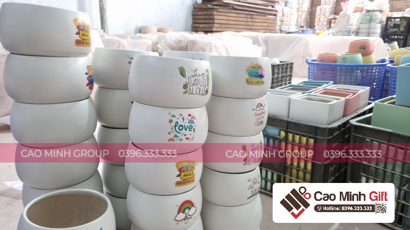 chậu cây in logo