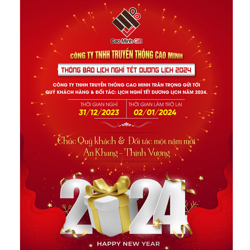 thông báo nghỉ Tết Dương lịch 2024 từ Cao Minh gift