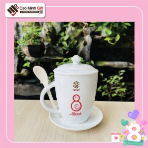 Cốc sứ có nắp đậy Women's Day 8/3 - Sagi