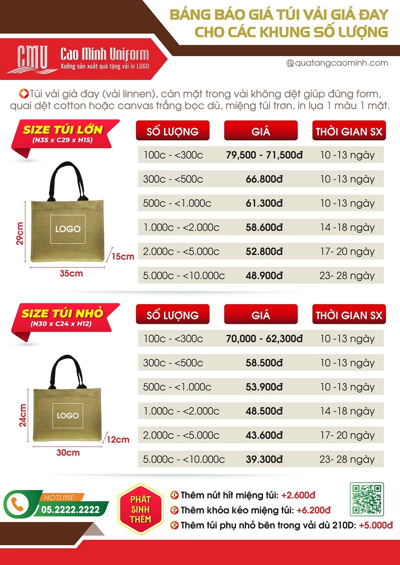Báo giá túi vải giả đay in logo