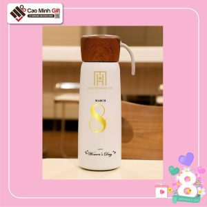 Bình giữ nhiệt nắp gỗ quà 8/3 cho đồng nghiệp nữ - Bảo Tín Mạnh Hải