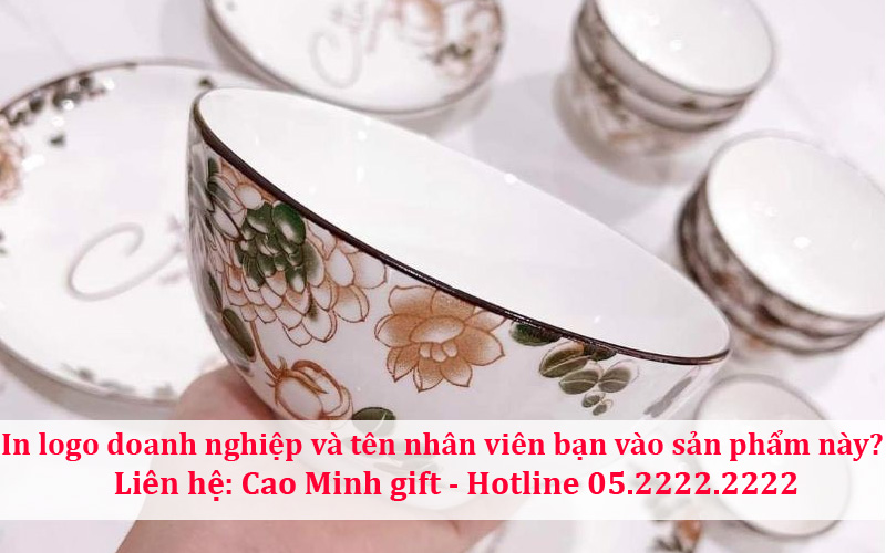 Bộ bát ăn cơm tráng men cao cấp họa tiết hoa hải đường