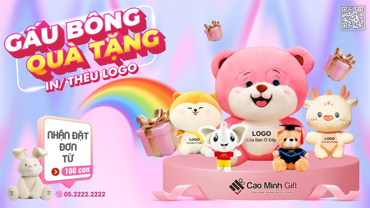 Gấu bông quà tặng doanh nghiệp: Nhận in thêu logo theo yêu cầu từ 100 con