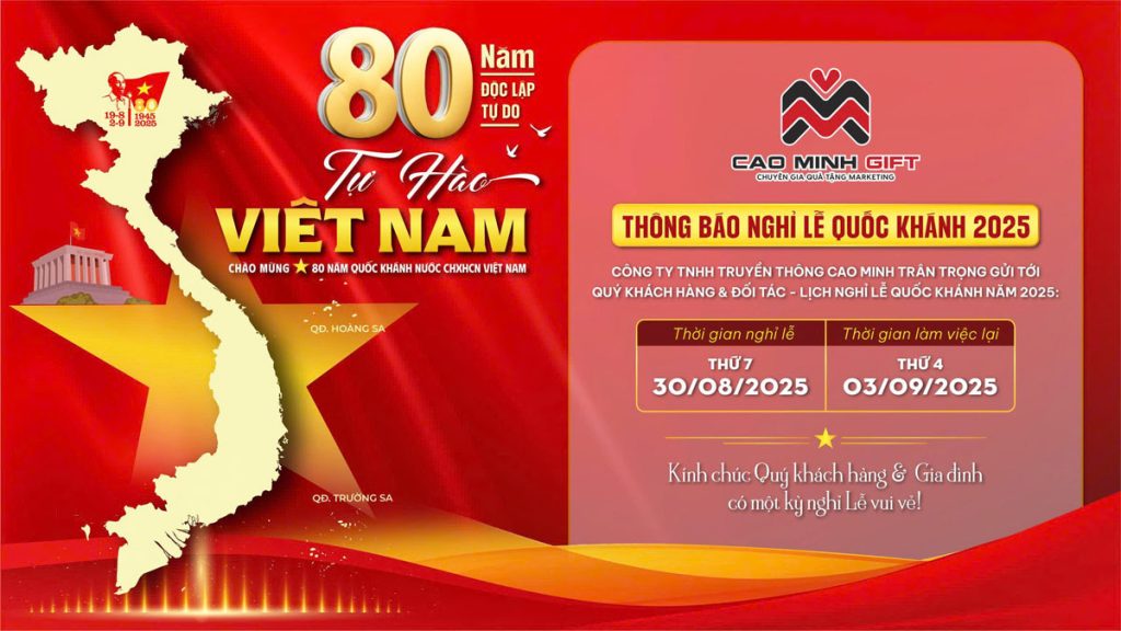 Cao Minh gift thông báo lịch nghỉ lễ Quốc Khánh 2/9 năm 2025