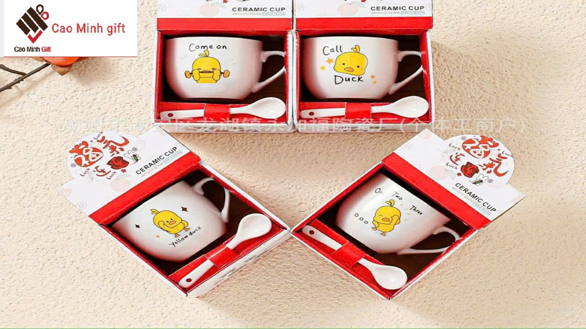 set cốc thìa quà tặng dễ thương