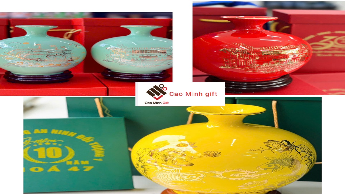 Bình gốm in logo quà tặng