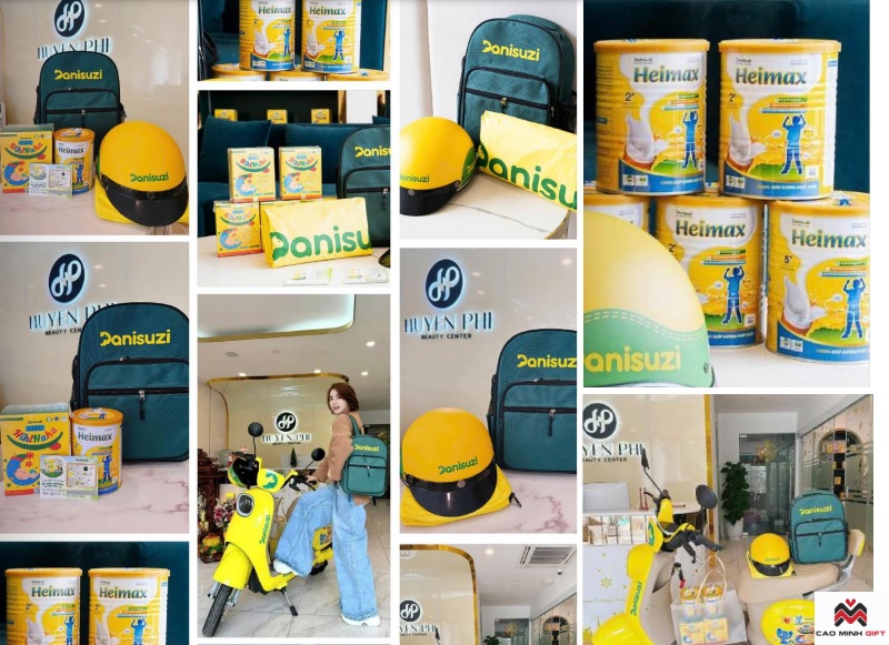 Bộ quà tặng mũ bảo hiểm, áo mưa, balo in logo thương hiệu