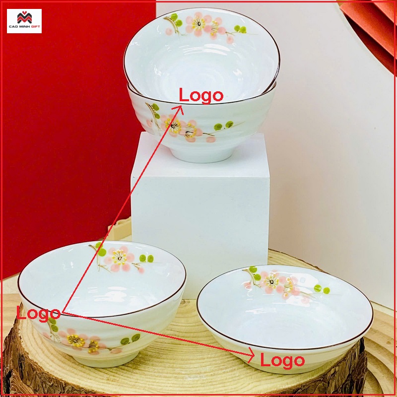Cao Minh gift mách doanh nghiệp 2 vị trí in logo lên bộ bát cơm gốm Bát Tràng