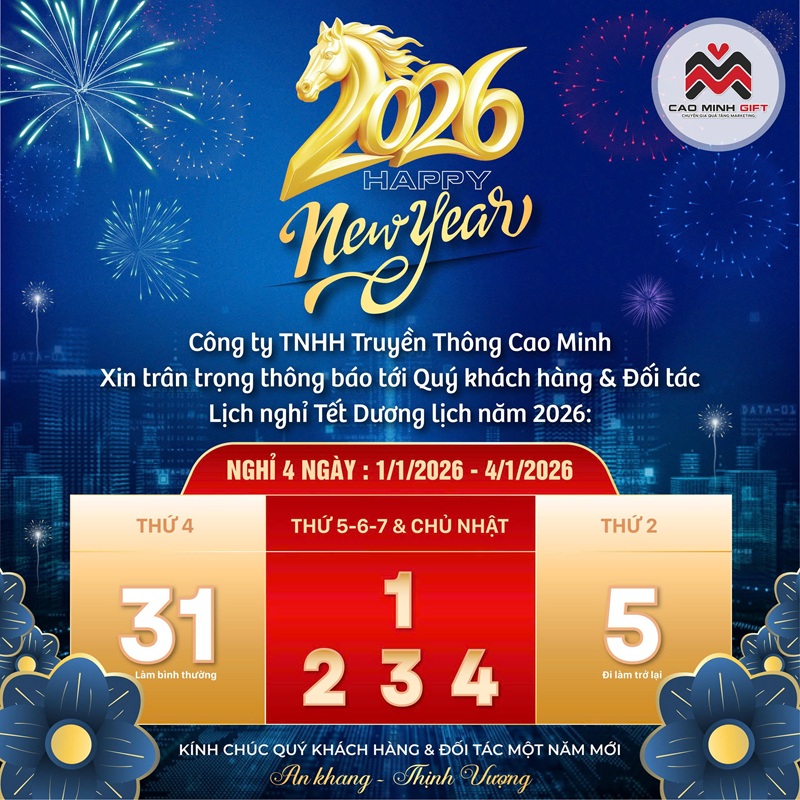Cao Minh Gift thông báo lịch nghỉ tết dương 2026