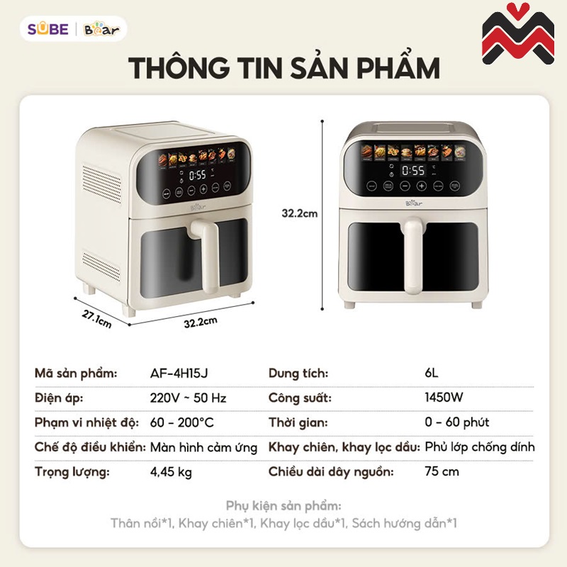 Quà tặng gia dụng nồi chiên không dầu Bear