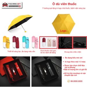 Ô dù viên thuốc in logo theo yêu cầu