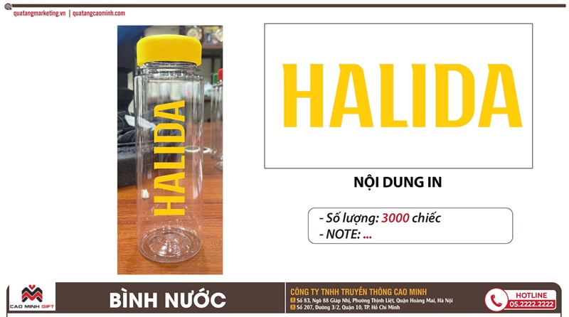 Bình nước quà tặng bia Halida