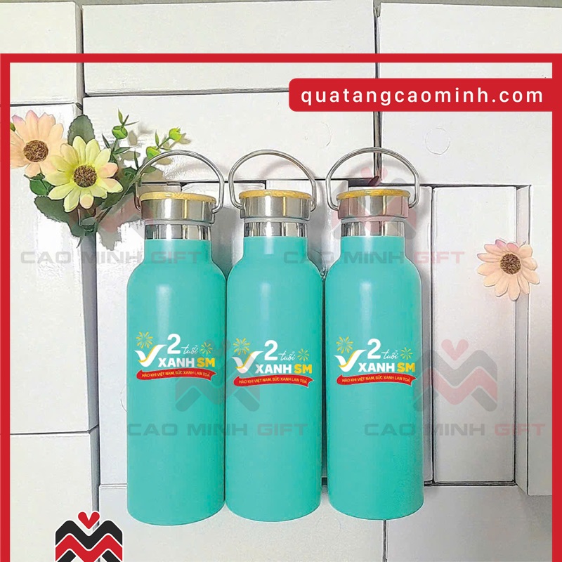 Bình quai xách nắp gỗ in logo