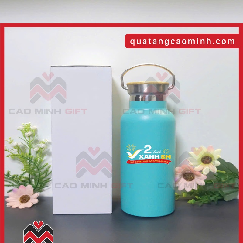 Bình quai xách nắp gỗ in logo