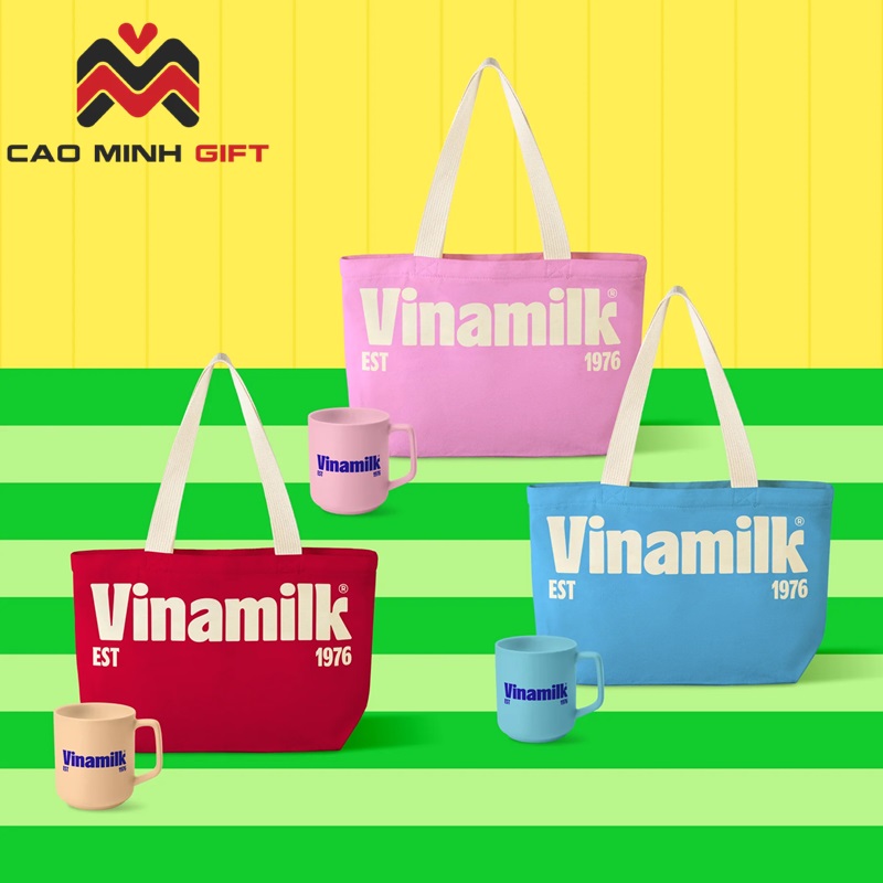 Combo quà tặng Vinamilk gồm 1 túi tote và 1 cốc sứ Vinamilk bất kỳ