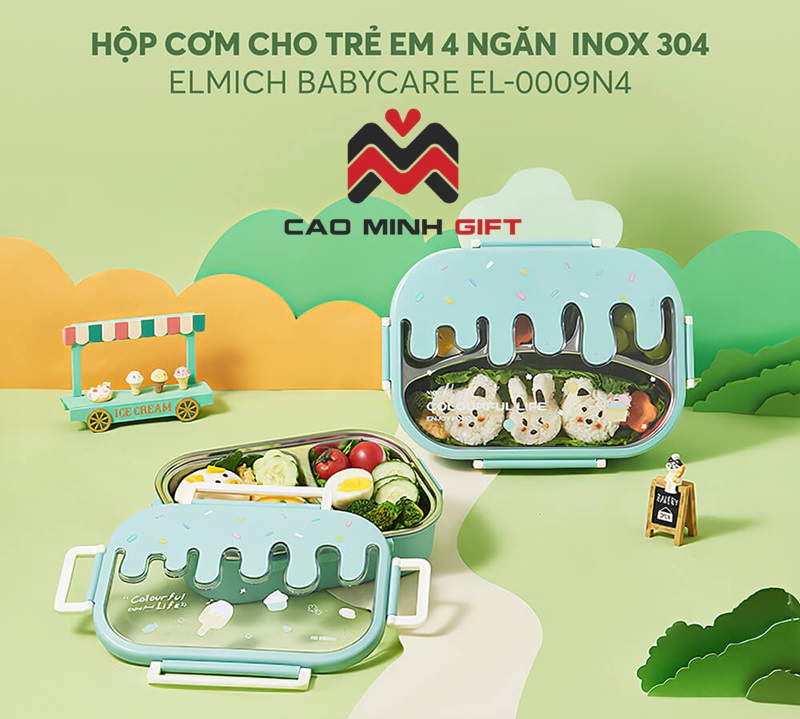 Hộp cơm cho trẻ em 4 ngăn inox 304, dung tích 1,0L Elmich Babycare EL-0009N4