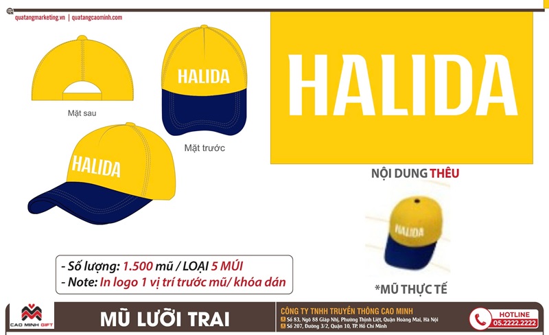 Mũ lưỡi trai 5 múi - Quà tặng bia Halida mới