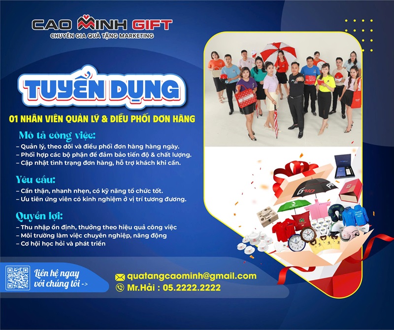 Cao Minh gift tuyển dụng Quản lý và điều phối đơn hàng làm việc tại Hà Nội