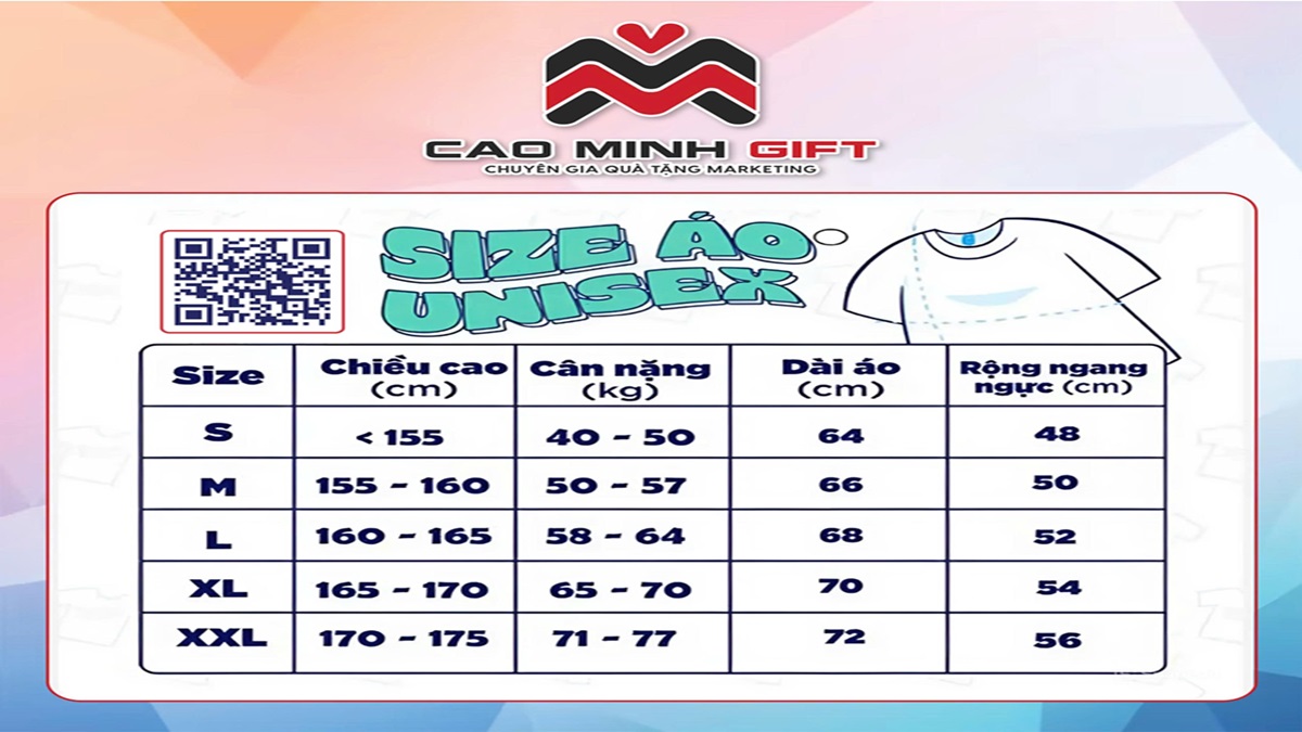 Bảng size áo thun quà tặng