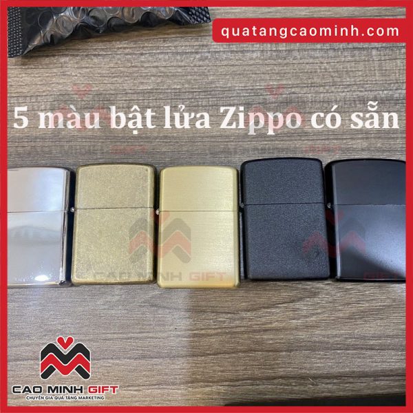 Bảng 5 màu bật lửa Zippo có sẵn tại Cao Minh gift - Mời doanh nghiệp in ấn theo thiết kế yêu cầu