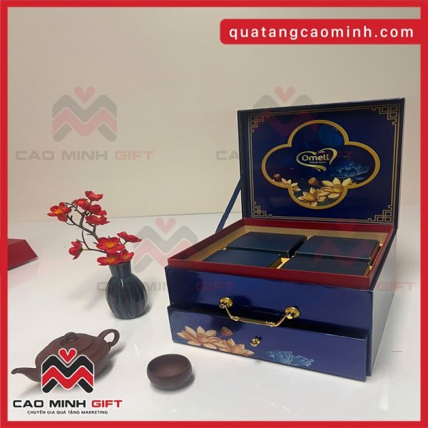 hộp bánh trung thu 2 tầng in logo Omeli