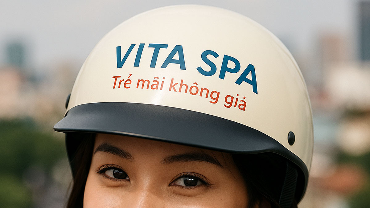 Đặt làm mũ bảo hiểm quảng cáo spa 1 lần dùng cả năm