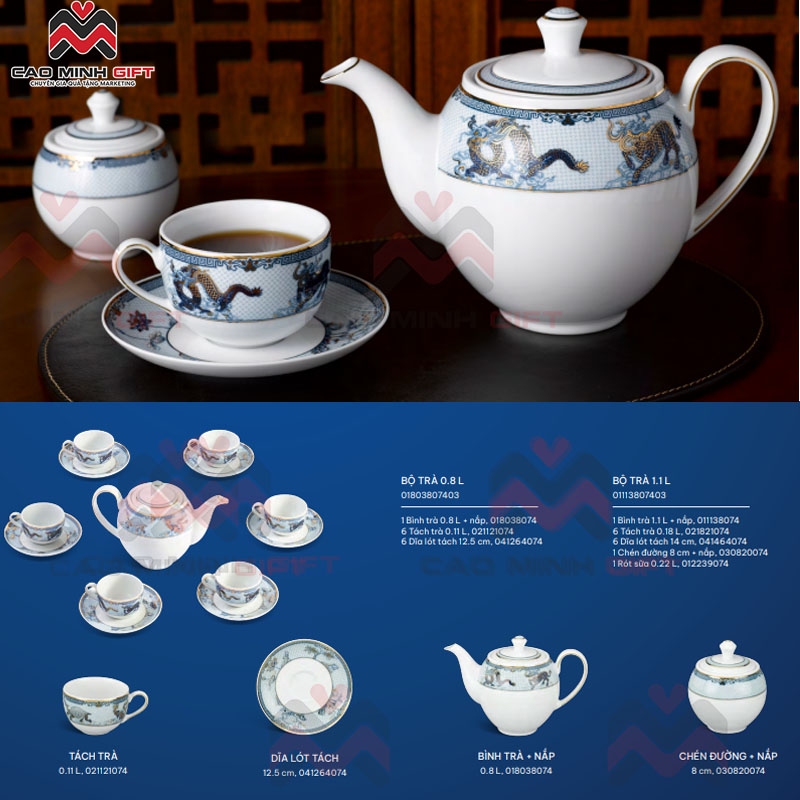 Bộ ấm chén Camellia – Hoa văn dát vàng nổi bật