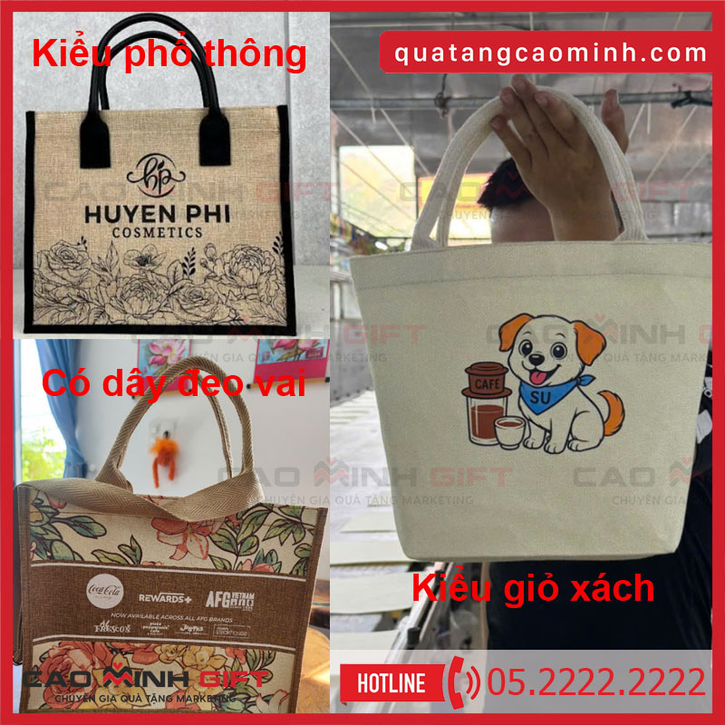 Mỗi kiểu túi vải quà tặng in logo khác nhau sẽ có các size khác nhau