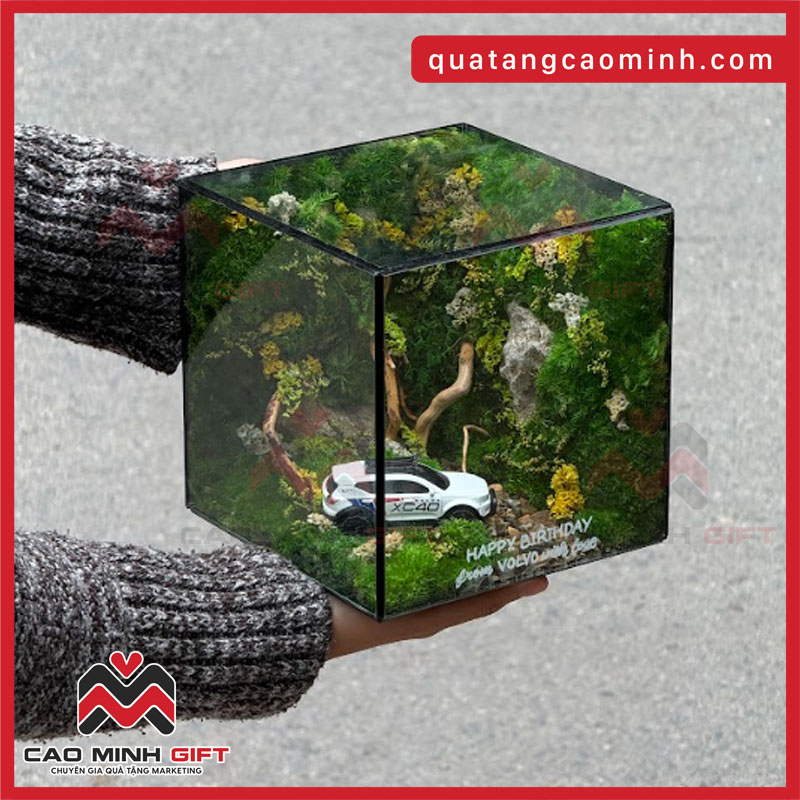 Bể rêu hoa khô thủy tinh có mô hình chibi – quà tặng “decor + cảm xúc”